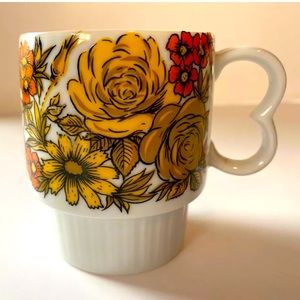 Vintage Collectible Coffee Tea Cup Mug Made in Japan Yellow Ochre Orange Flowers